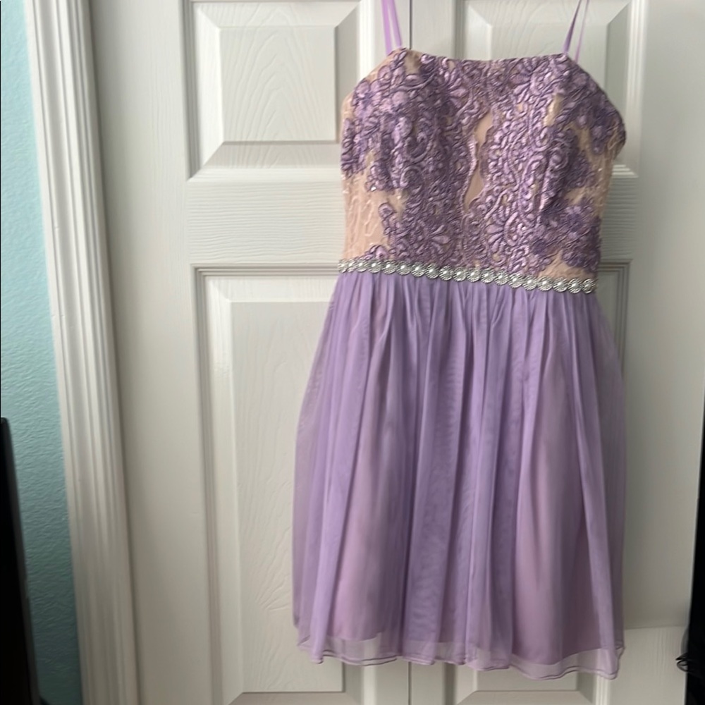 Purple Sequin Embellished Babydoll Prom Dress